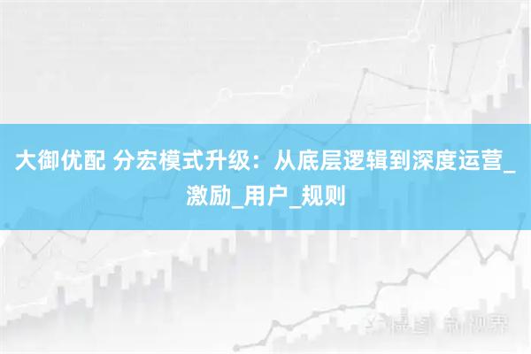 大御优配 分宏模式升级:从底层逻辑到深度运营_激励_用户_规则